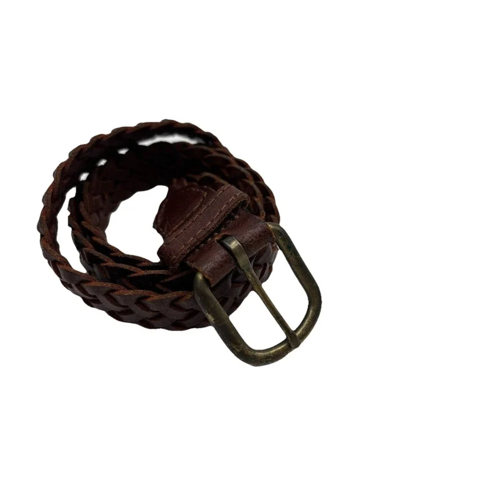 Brown Braided Leather Belt - Youth Kids Sz 26/28 Antiqued Brass Buckle Boy Girl